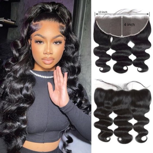 13*4 HD Transparent swiss lace huamn hair body wave frontal