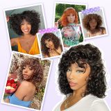 European and American wigs made of real human hair with bangs, machine-made deep bob, fashionable curly hairpieces for women, cross-border wholesale
