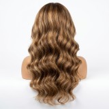 13X4 European and American new style women's wig, dyed lace, black to brown-yellow gradient, long curly hair cap