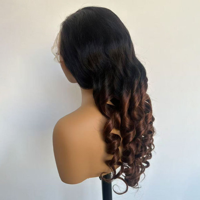 Highlight Ombre Lace Front Wig Human Hair Cross-border Front Lace Elastic Curl