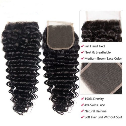 4*4 deep wave transparent lace hairpiece, curly hair, cross-border wig, all real hair, hot-selling in Africa, Xuchang stock, European and American