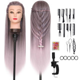 High-temperature synthetic fiber wig mannequin head 28inch Invisible halo styling head model for hairdressing teaching