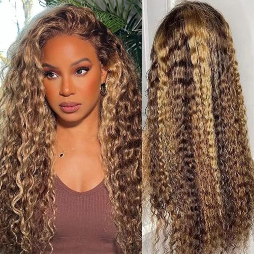13*4 high-definition transparent lace water wave wig in piano color, popular in European and American foreign trade, available in stock in Xuchang