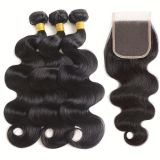 Peruvian human hair body wave with lace closure 4*4 closure