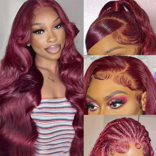99J Burgundy Lace Front Wigs Human Hair 12A Big Wave Wig for Black Women