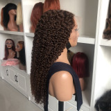 180% density human hair jerry curly brown long curly real hair wig with drawstring