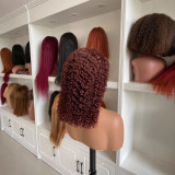 4*4 lace non-adhesive cap reddish-brown color curly human hair wig