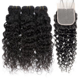 Cross-border real human hair Water Wave 3 Bundles With 4X4 Closure Human Hair