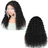 13x4 front lace wig with real human hair, kinky curly real hair wig, cross-border wholesale curly hair