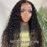 European and American wigs made of real human hair, 4x4 front lace, kinky curly fashion headgear, cross-border wholesale