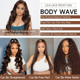 13*4 4# Body wig, European and American style, brown, large waves, real human hair wig