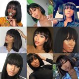 European and American wigs made of real human hair with bangs, machine-made straight bob, women's fashionable curly hairpieces, foreign trade cross-border wholesale