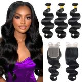 Peruvian human hair body wave with lace closure 4*4 closure