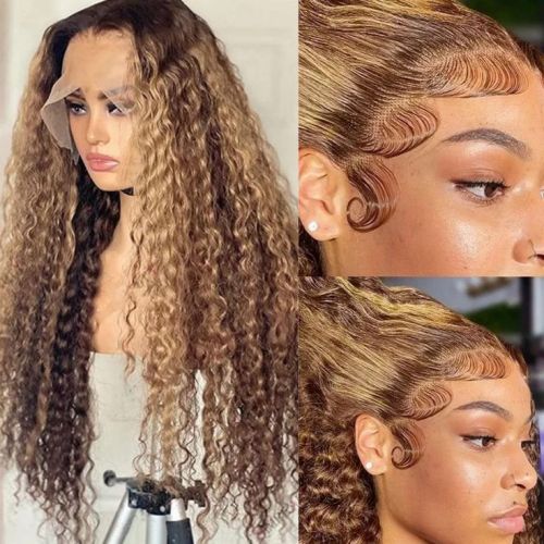 13*4 high-definition transparent lace water wave wig in piano color, popular in European and American foreign trade, available in stock in Xuchang