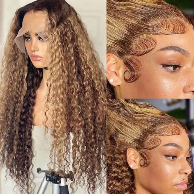 13*4 high-definition transparent lace water wave wig in piano color, popular in European and American foreign trade, available in stock in Xuchang