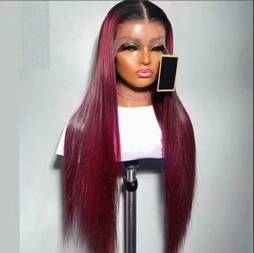 13*4frontal Straight Long Wigs 1B/99j Human hair