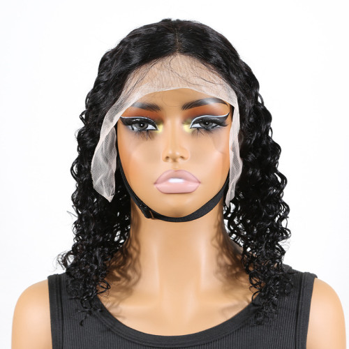 European and American wigs made of real human hair, T-part lace front deep bob wig, cross-border wholesale for foreign trade