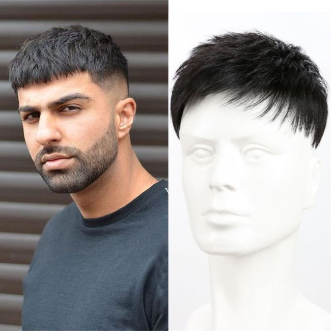 Men's full real hair hairpiece for the top of the head, hairline, and scar coverage, needle-punched hairpiece to conceal bald spots and hair loss, men's wig