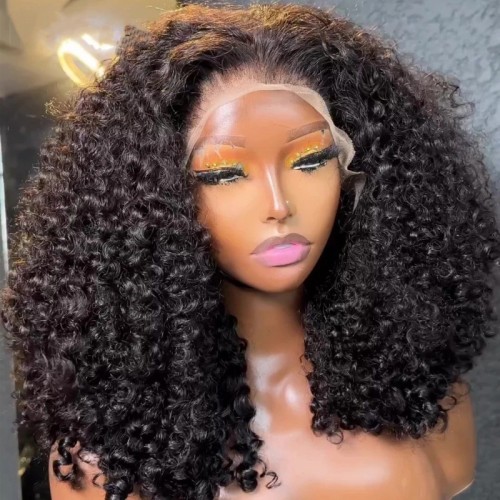 Pixie curly human hair wig, European and American real human hair wig, 250 density pixie curly hair