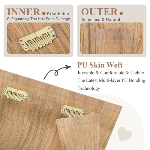Customized wigs made of 100% human hair, PU clip-in hair extensions, clip-in human hair, cross-border European and American wig pieces