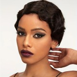 Short Finger Wavy Wig Human Hair Wigs Pixie Wigs Ocean Wave