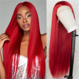 13*4 front lace bright red human hair wig