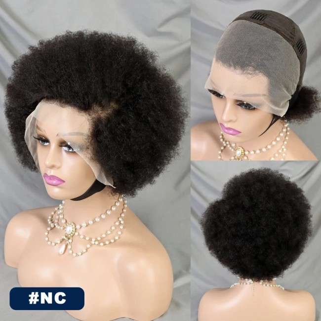Kinky Curly Short Lace Front Wig Afro Bob Human Hair Natural