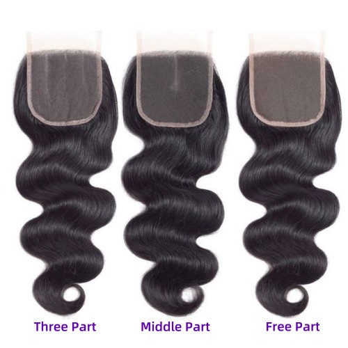 4by4 closure body wave Transparent brown lace 4*4 hand-woven hair piece