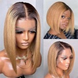 12A Human Hair Top Quality 1B/27 Gold Brown 13*4 Frontal Bob
