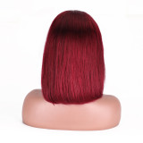 13x4 99j burgundy human hair short bob wig lace cap short hair