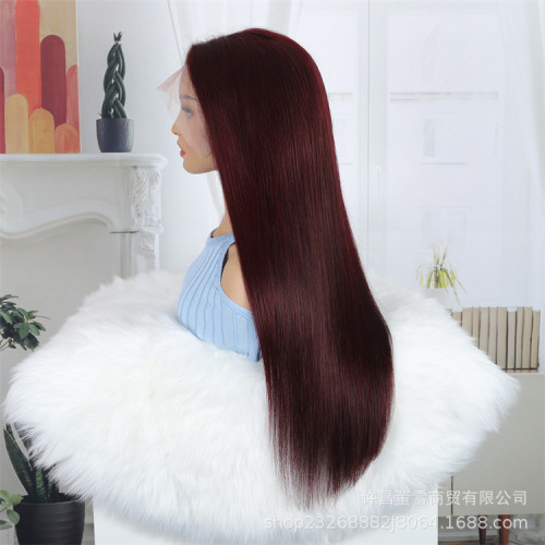 13*4 frontal lace straight wig, dark red 99j wig, one-piece drop shipping