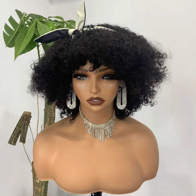100% human hair Fringe Curly Bob 300%density Short Curly Bob