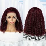13*4 full human hair high-definition transparent lace wavy curly hair in wine red, popular in foreign trade and Europe and America, available in stock in Xuchang