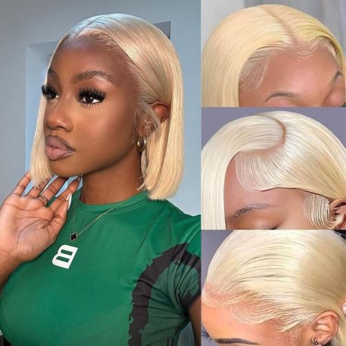 Women's wig, European and American fashion, lace front, bob cut with middle-parted bangs, light blonde, European and American stock