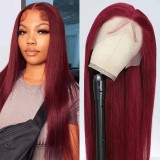 12A Human Hair 99j maroon Straight Wig 13*4 Frontal Indian