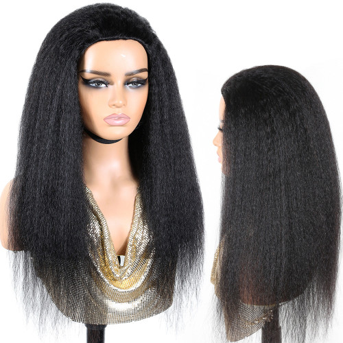Cross-border HalfWig3in1HumanHairKinkyStraight European and American Wig Real Human Hair