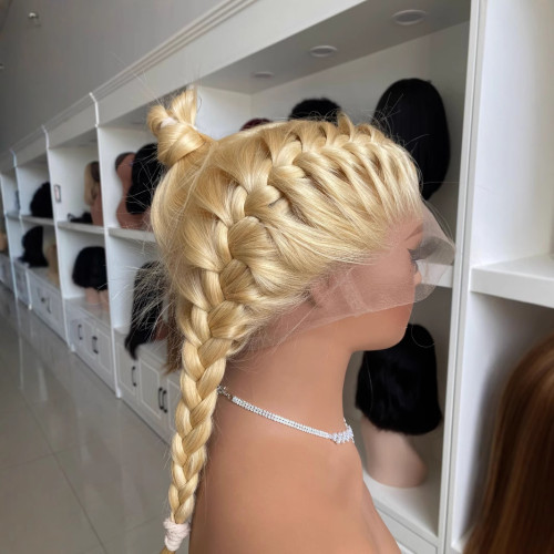 Cross-border wig, purely hand-crafted, full lace wig, long straight hair, full lace, platinum blonde color