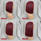 Bone Straight Lace Frontal Wig Short Bob 99j# Human Hair