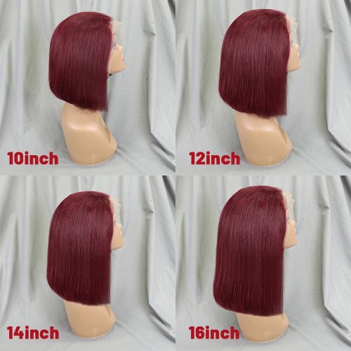 Bone Straight Lace Frontal Wig Short Bob 99j# Human Hair