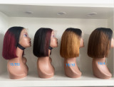 13*4 bob wig made of real human hair, brown and burgundy color