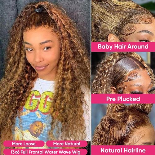 Highlight Ombre Water Wave Lace Front Wig Human Hair
