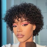 Sleek Natural Color Afro Kinky Curly Bob Human Hair Wigs