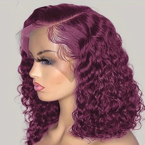 12A Burgundy Human Hair curly 99j Red 13*4 Frontal Lace Bob