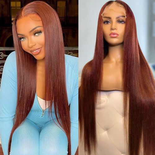 Red brown 33#color huamn hair wig 13*4HD Transparent lace