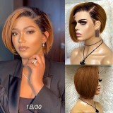 12A Pixie Short Cut 1B/30 Brown 13*4 Frontal Human Hair Wig