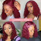 13*499j burgendy BOB water wave curly HD lace human hair wig