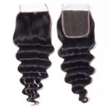 4*4Transparent lace loose deep wave human hair closure stock