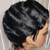 100% Human H air T frontal Deep Wave Pixie Cut Bob Wig