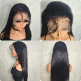Best-selling in Europe and America, high-volume black long straight human hair lace front wig, Xuchang black natural color, large stock available