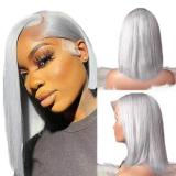 12A Brzilian Gray Bob With 13*4 Big Lace Frontal Human Hair